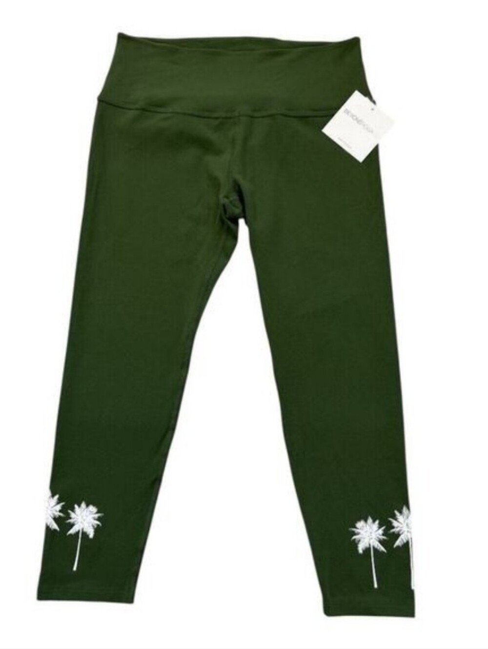 NWT Beyond Yoga Women's HIgh Waisted Leggings with White Palm Tree Embroidery 1X